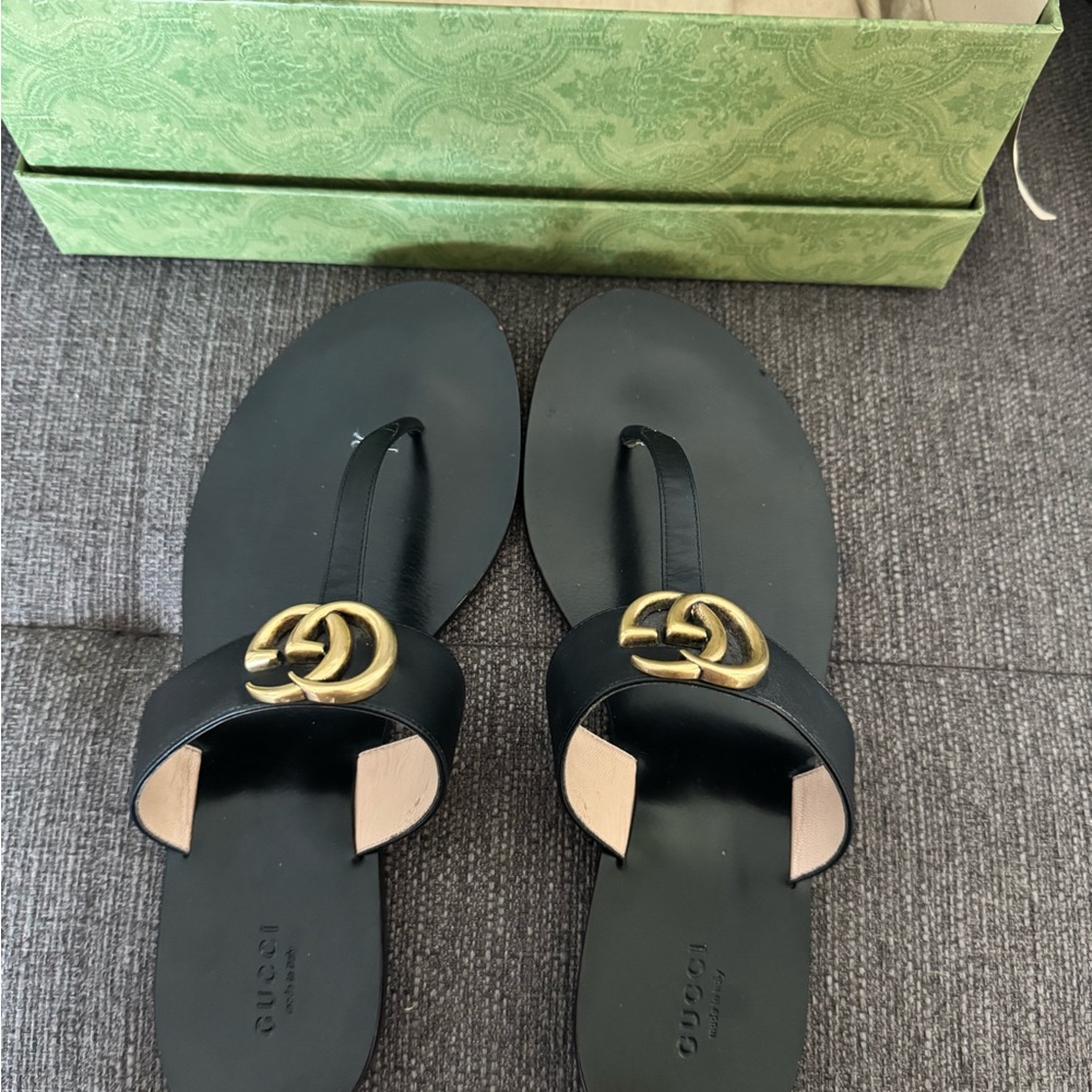 Gucci Black Sandals with Gold Accent